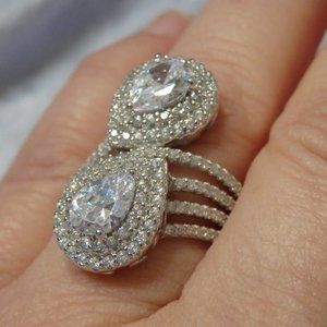 Size 7 Double Tear Drop Cubic zirconia .925 sterling sliver